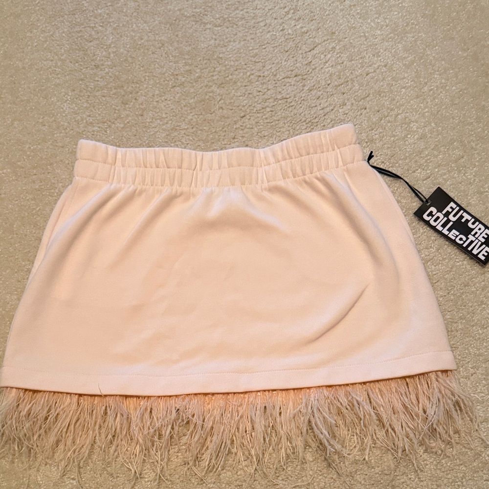 BRAND NEW WITH TAGS Cream Skirt with Feather Trim